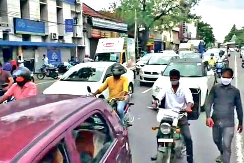 Kumaran Road in Tirupur witnessed heavy vehicle movement as intense lockdown came to an end