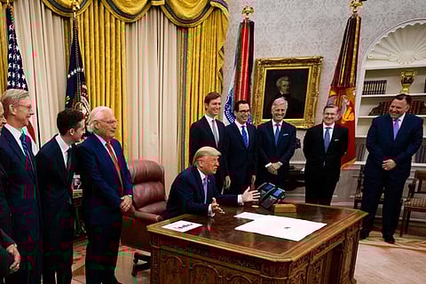 President Trump, with officials from Israel and the UAE, announced an accord between the 2 Mideast