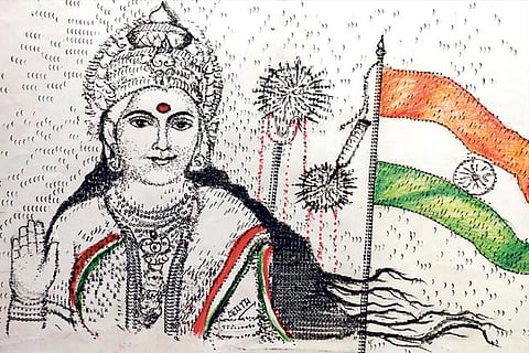 Artist sketches ‘Bharat Mata’ with typewriter