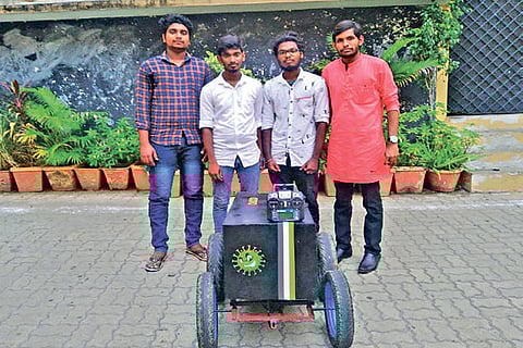 Students with the robot