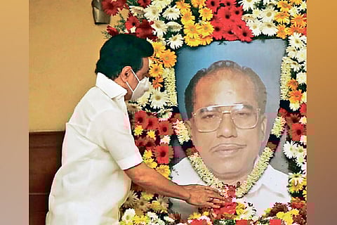 DMK president pays homage to the departed leader Rahman Khan in Chennai on Thursday