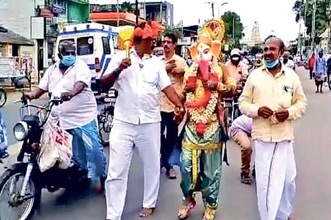 Accused along with the 15-year-old boy during the procession in Kancheepuram on Saturday