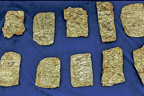 Gold foils seized by Customs officials at the unaccompanied baggage terminal at Chennai airport