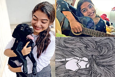 Varsha is back to playing guitar; Her recent artwork