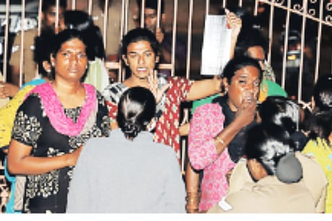 Group of transgenders protesting in front of the women prison in Tiruchy on Monday nigh