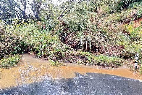 Mudslide at Elakkai Valaivu on Palani Road in Kodaikanal on Saturday morning.