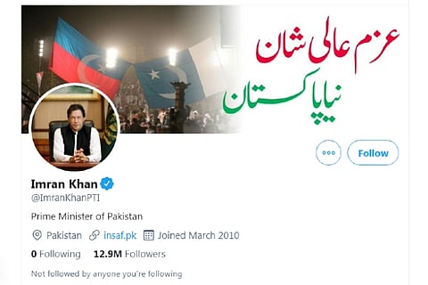 Twitter account of Pakistan Prime Minister Imran Khan