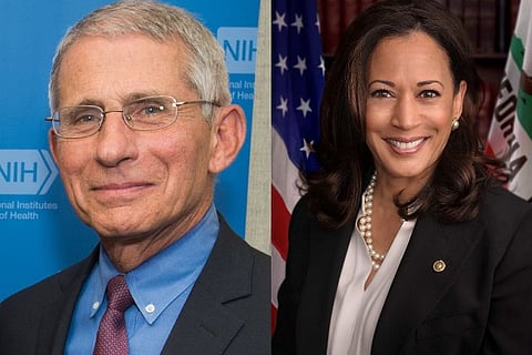 Anthony Fauci and Kamala Harris