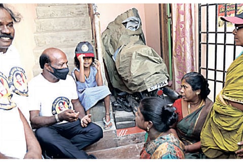 Saidapet MLA M Subramanian during a morning campaign in his constituency