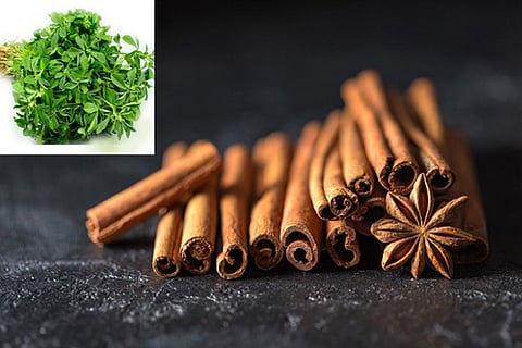 Methi leaves; cinnamon