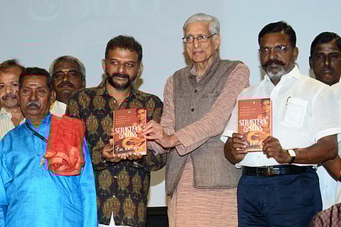 Rajmohan Gandhi releasing ?Sebastian and Sons?, a book by TM Krishna in Chennai on Sunday
