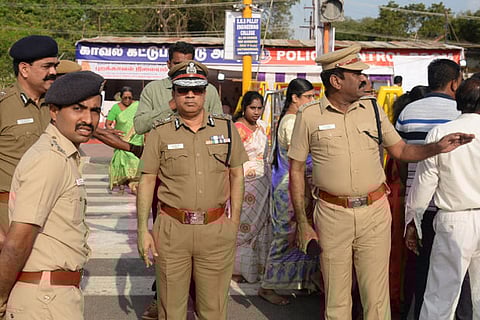 DGP Tripathy reviewing the security arrangements on the Big Temple premises in Thanjavur on Monday
