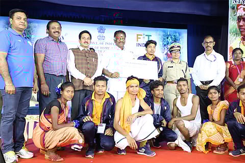 OPS with tribal youth from Chhatisgarh who are on a exchange programme in Chennai on Friday