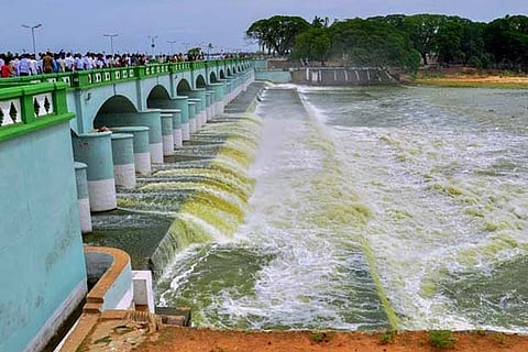 Cauvery river flowing in to Kallanai Dam in Tiruchirapalli district of Tamil Nadu (PTI)