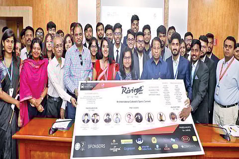 VIT chancellor G Viswanathan releasing the poster for Riviera 2020 in Vellore on Monday