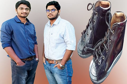 Pranavnath and Kishen (right); shoes designed for the differently-abled