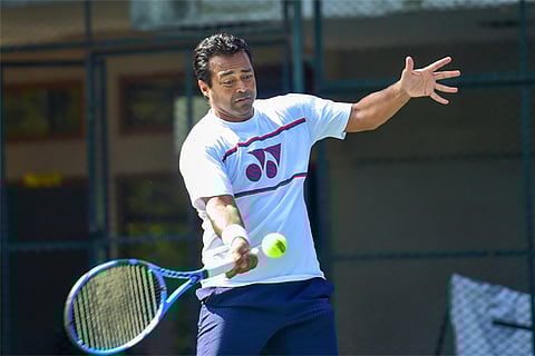 Leander Paes during a practice session
