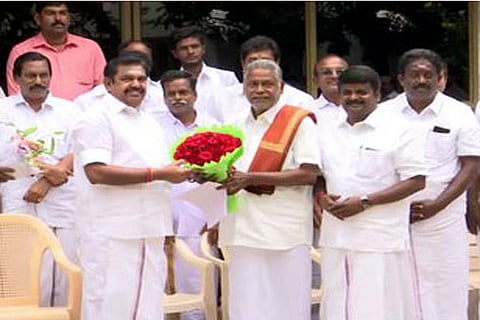 Health Minister C Vijaya Basker and farmers meet Chief Minister Edappadi K Palaniswami on Tuesday