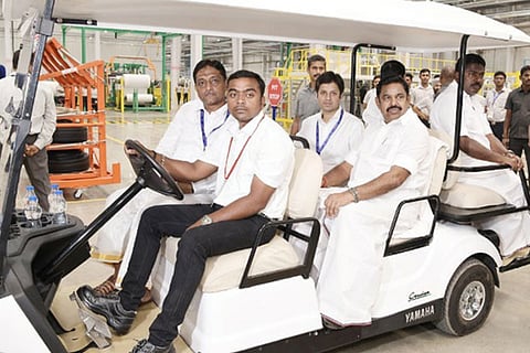 CM inspecting the newly inaugurated CEAT Tyre manufacturing plant near Sriperumbudur on Wednessday