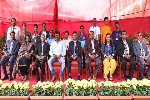 Chief guest P Ganesan (centre) with dignitaries at the inaugural of Riviera 2020 in VIT