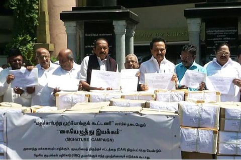 Secular Progressive Alliance leaders with the collected signatures before mailing it to the President