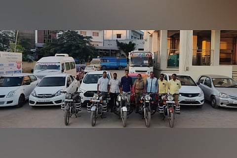 Choolaimedu police team with the seized vehicles in Tirunelveli