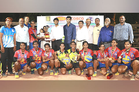 The victorious Dr Sivanthi team which won the Chennai District Women?s Volleyball Championship