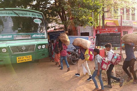 Rescued bonded labourers being shifted from the brick kiln
