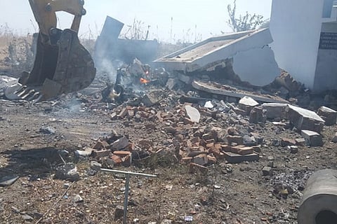 District officials inspected the cracker manufacturing unit at Virudhunagar after the explosion on Wednesday