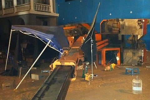 The crane that crashed on the location at EVP Studios in Poonamallee
