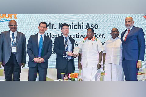 Puducherry CM V Narayanasamy with key officials