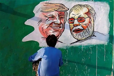 A painting of Trump and Modi prior to Trump's visit to India (Courtesy: Reuters)