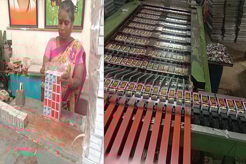 Matches being manufactured at a unit in Kovilpatti; woman engaged in packaging the match boxes