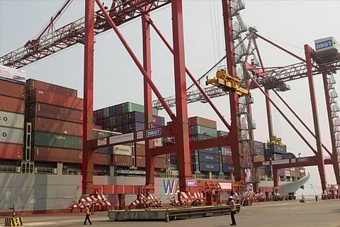 Containerised cargo being handled on the premises of VO Chidambaranar Port in Thoothukudi