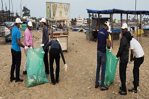 Volunteers of Eco Society Alliance during a clean-up in city