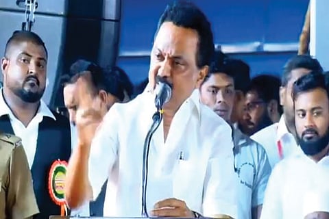 DMK chief MK Stalin at a meet in Chennai on Wednesday