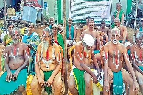Farmers, led by P Ayyakannu, stage a hunger strike in Tiruchy
