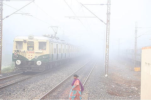Visibility was reduced due to fog at Korattur railway station