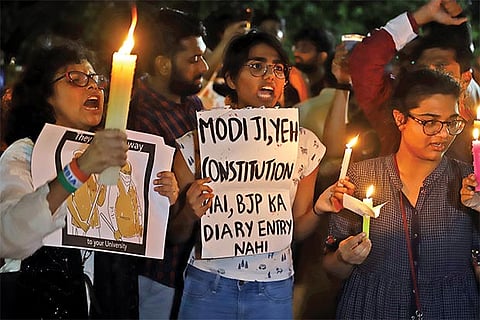 Candle light march to protest JNU violence at Valluvar Kottam on Monday night