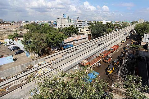 Tracks for Metro Phase I extension from Tondiarpet to Wimco Nagar nearing completion