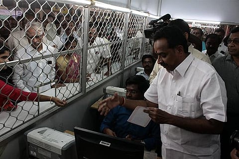 Transport minister MR Vijayabhaskar at one of the new ticket centres
