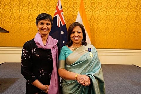 Kiran Mazumdar-Shaw with Australia's High Commissioner to India Harinder Sidhu (Source: Twitter)
