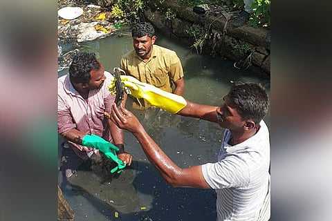 The pistol, used by the accused to kill SSI Wilson, being recovered from a drainage in Ernakulam