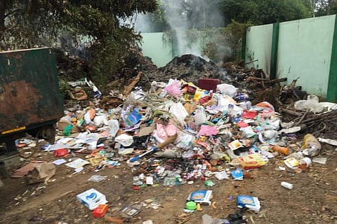Piles of garbage set on fire at Hastinapuram