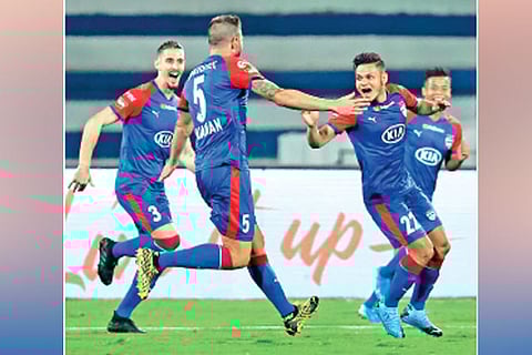 Nishu Kumar (right) converted a brilliant set-piece for Bengaluru