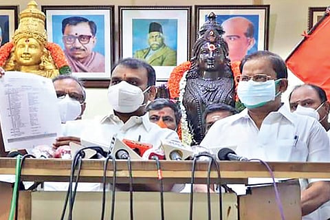 State BJP chief L Murugan and newly appointed vice-president VP Duraisamy