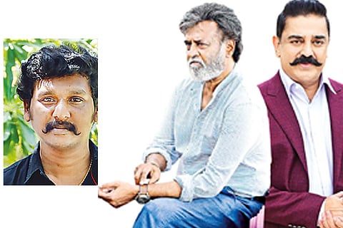 Lokesh Kanagaraj (left), Rajini and Kamal