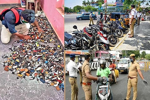 A motorist searches for the keys to his two-wheeler