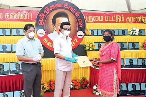 Stalin disbursing welfare assistance to help people affected by the COVID-19, in Kolathur