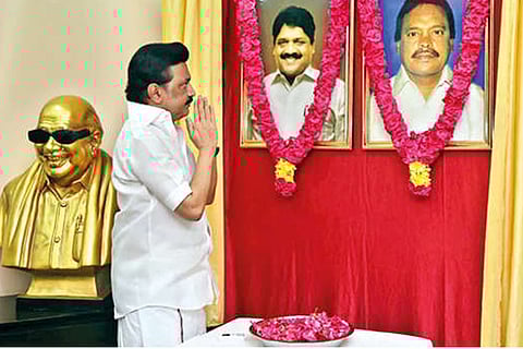 Stalin unveils portraits of deceased DMK legislators KP Samy and S Kathavarayan